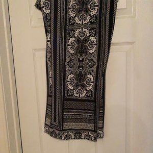 Black and White Patterned Wide Leg Slip On Pants